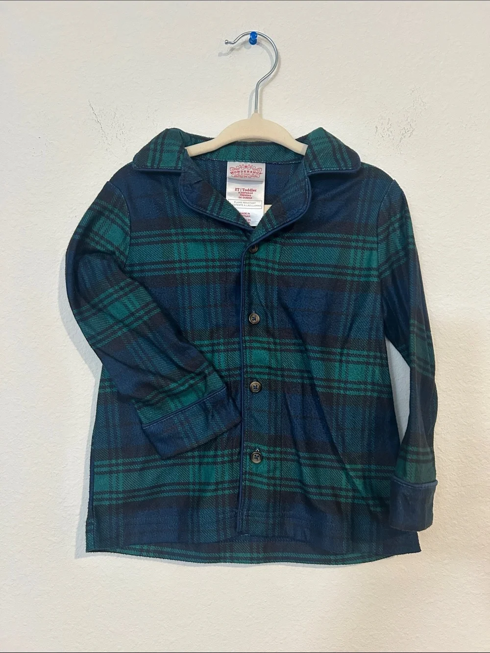 Wondershop Boys Plaid Flannel Pajama Set - Navy & Green